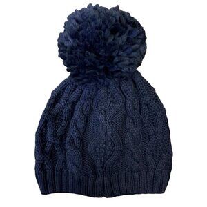 Hanna Andersson Cable Knit Navy Winter Hat With Pom Pom Kids 3-6 Yrs NWT Beanie
